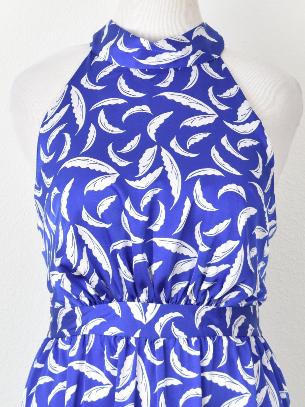 Tahari ASL Leaf Print Royal Blue Maxi Dress - 16 - Picture 2 of 11
